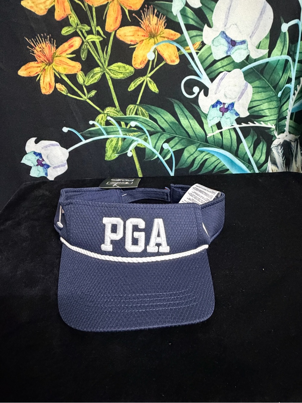 PGA Embroidered Navy Visor with White Rope Detail
